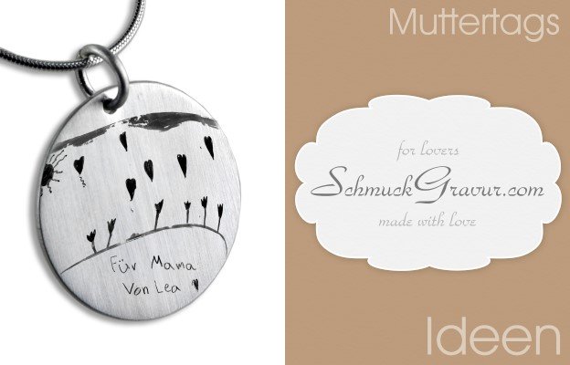 Kinderzeichnung auf Schmuck graviert zum Muttertag